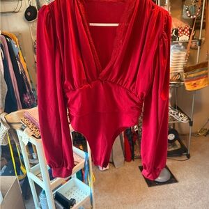 Elegant Red Women's Bodysuit 000520